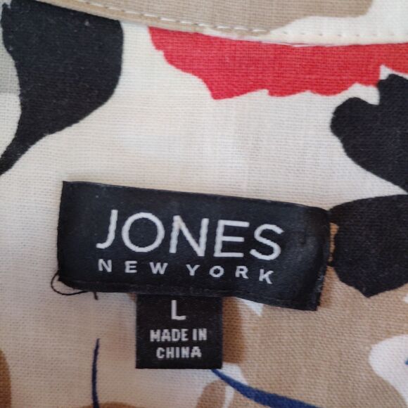 JONES NEW YORK WOMEN'S linen button down long sleeve shirt poppy floral print L - Picture 2 of 6